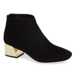 Karl Lagerfeld Paris Black Bootie Gold Block Heel 8.5M / 39B Hayden (Not Fiona)
